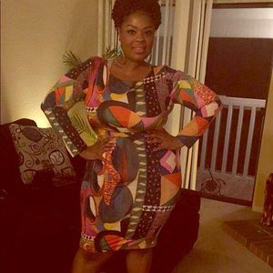 Plus Size: Multi Colored Dress with long sleeve